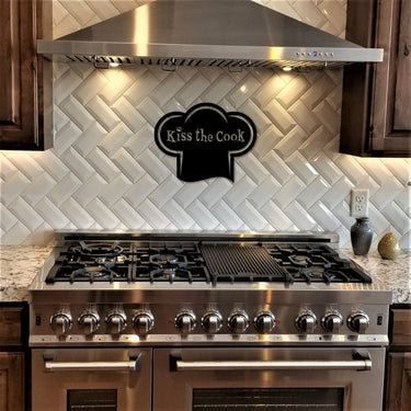 Kiss the Cook Sign | Metal Wall Art | Chef Gift | Kitchen Sign_| Chef Hat Kitchen Wall Decor | Cooking Gifts | Gift for Chef